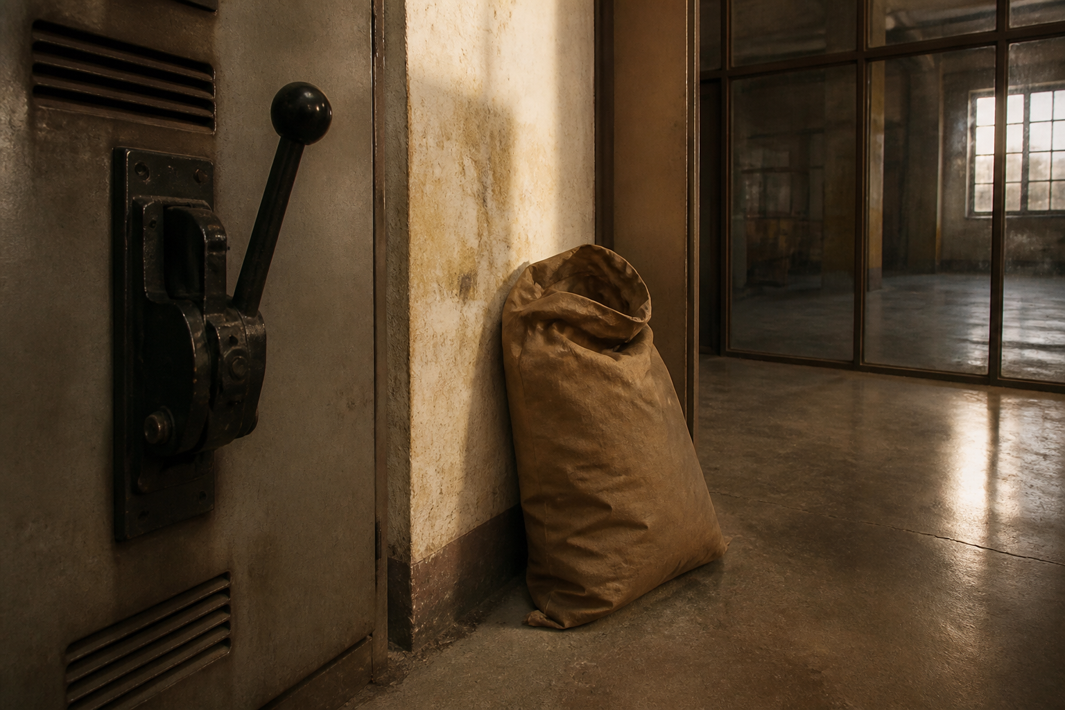 A breaker handle and an empty industrial floor. A conversion, not a crane hall.