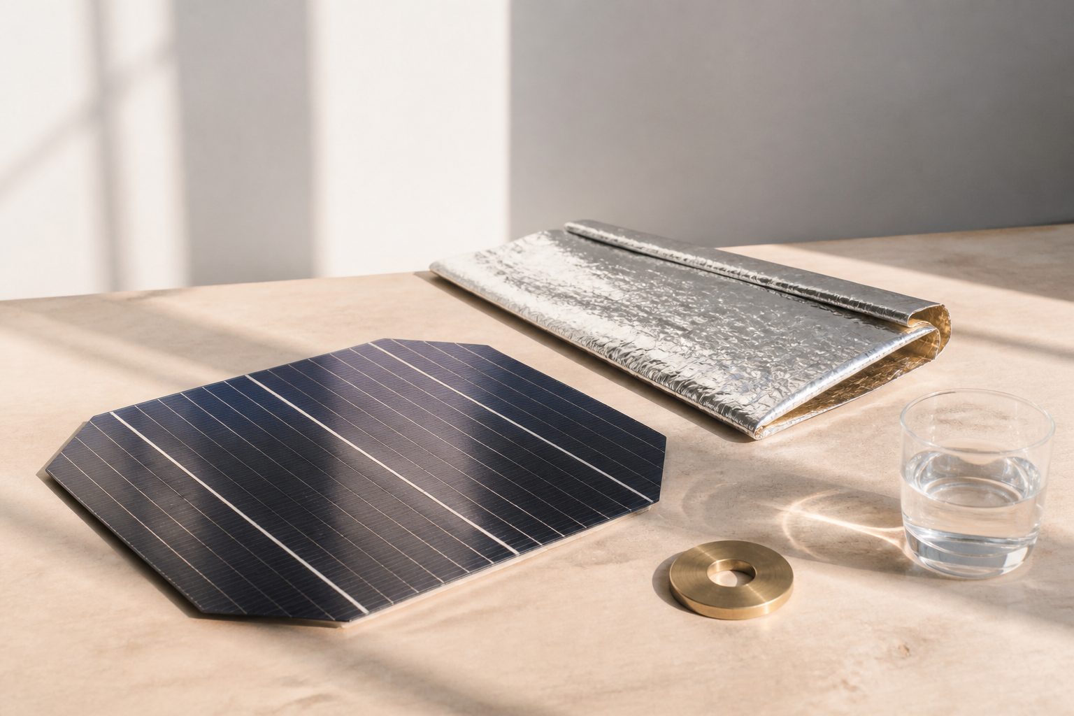 A solar wafer and a radiator sheet.