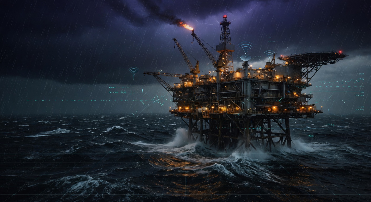 Industrial water and plant on a grey sea.