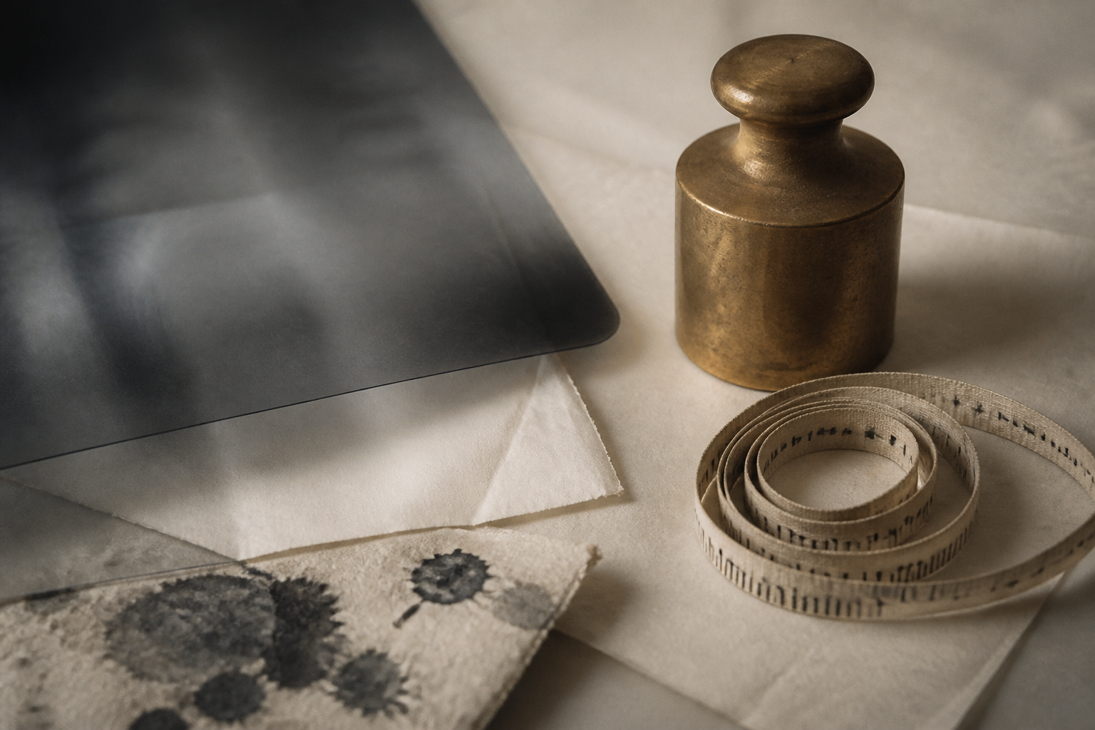 A film corner and a brass kilogram.