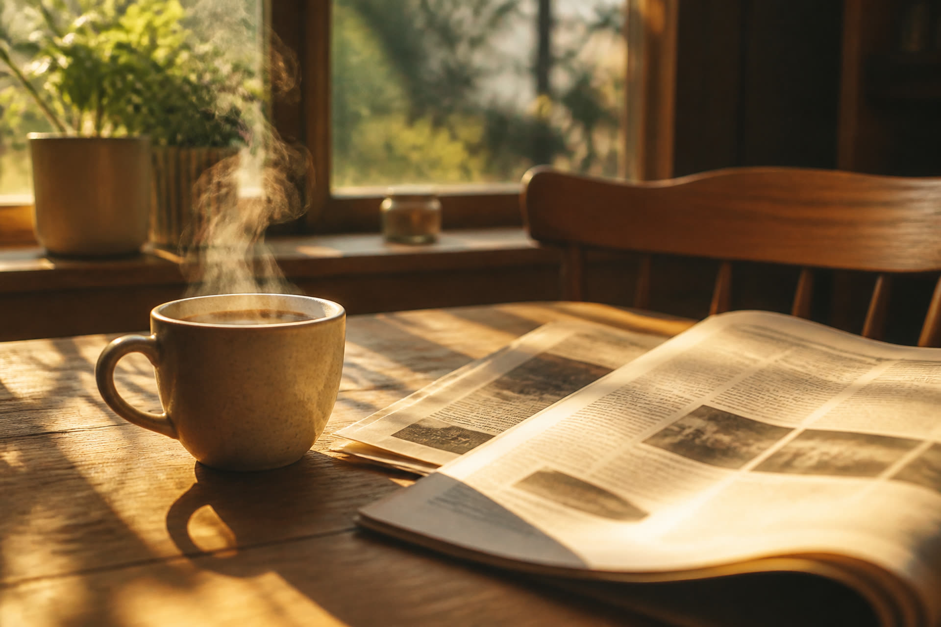 A morning paper and a cup of coffee in the sun.