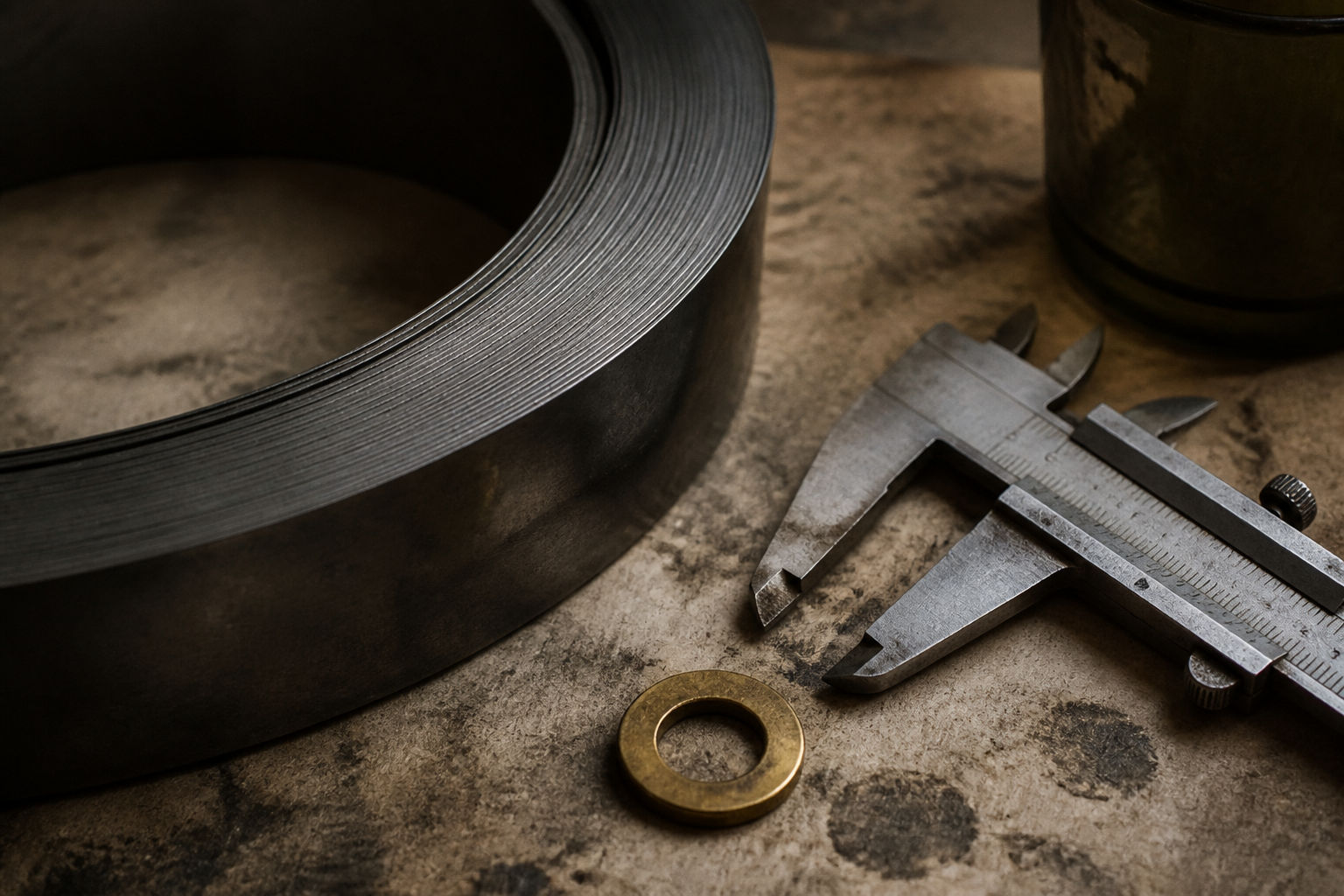 A coil edge and a caliper on blotter. The core is a county in Pennsylvania.