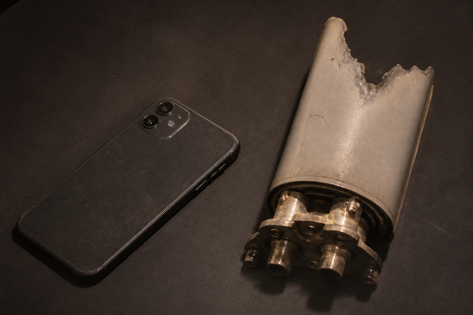 An ordinary phone and a broken tower stub. The product is the unmodified handset.